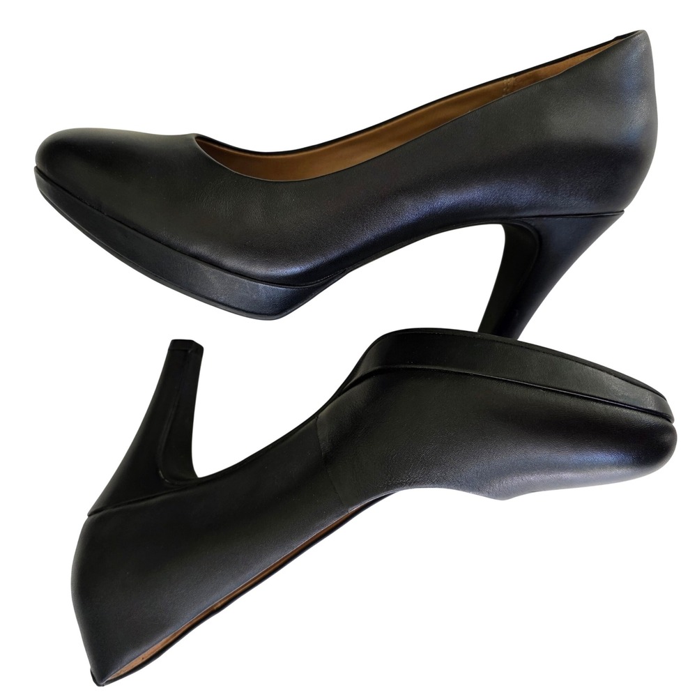 Clarks Brier Dolly Black Leather Platform Pumps Heels Womens 8 M Cushion Soft View 2